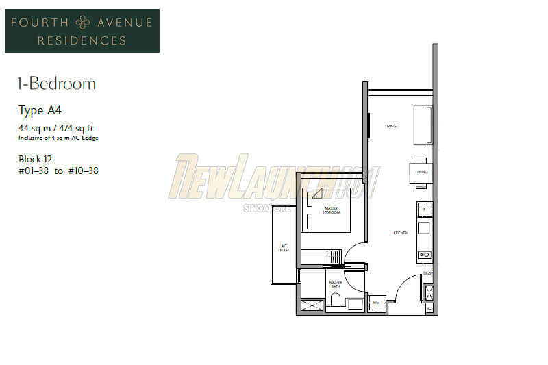 Fourth Avenue Residences Floor Plan 1-Bedroom Type A4