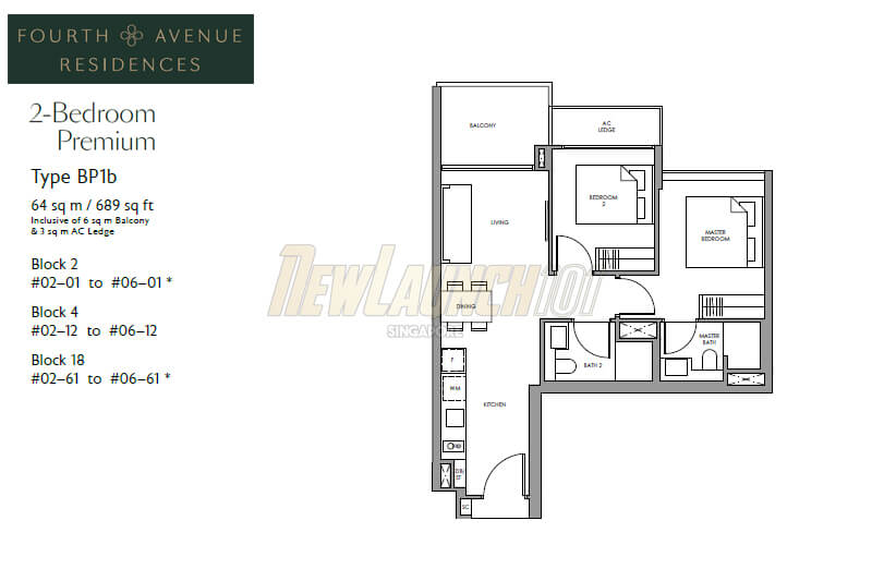 Fourth Avenue Residences Floor Plan 2-Bedroom Type BP1b
