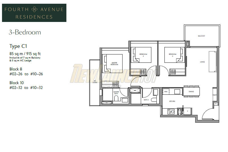 Fourth Avenue Residences Floor Plan 3-Bedroom Type C1