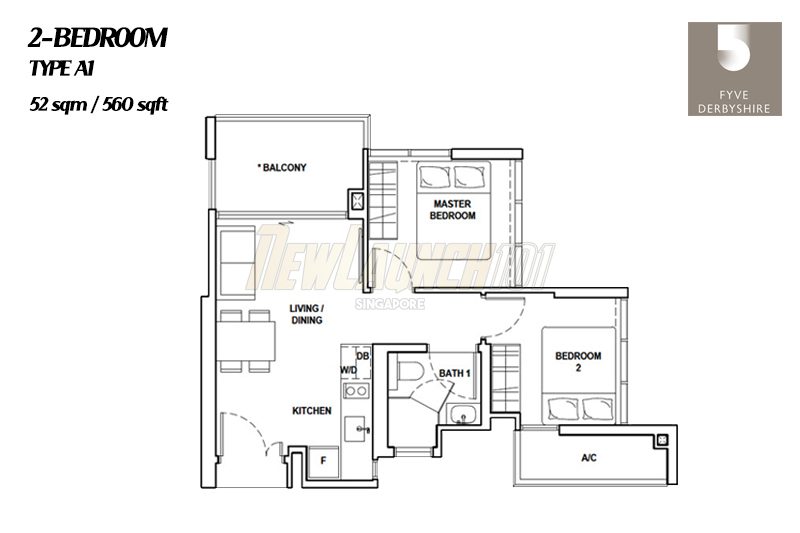 Fyve Derbyshire Floor Plan 2-Bedroom Type A1