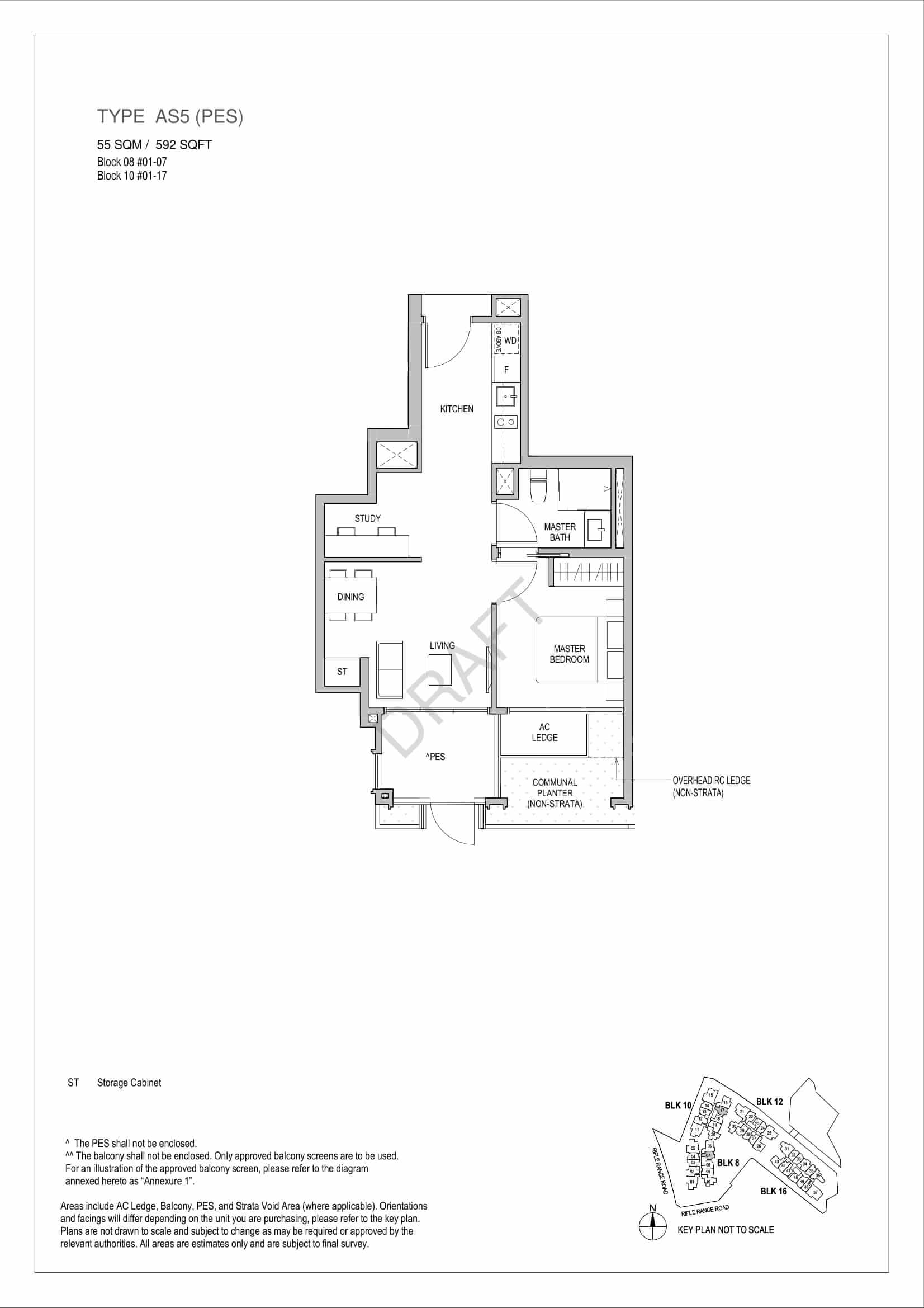 Mayfair Gardens - 1-Bedroom Study Floor Plan Type AS5 PES