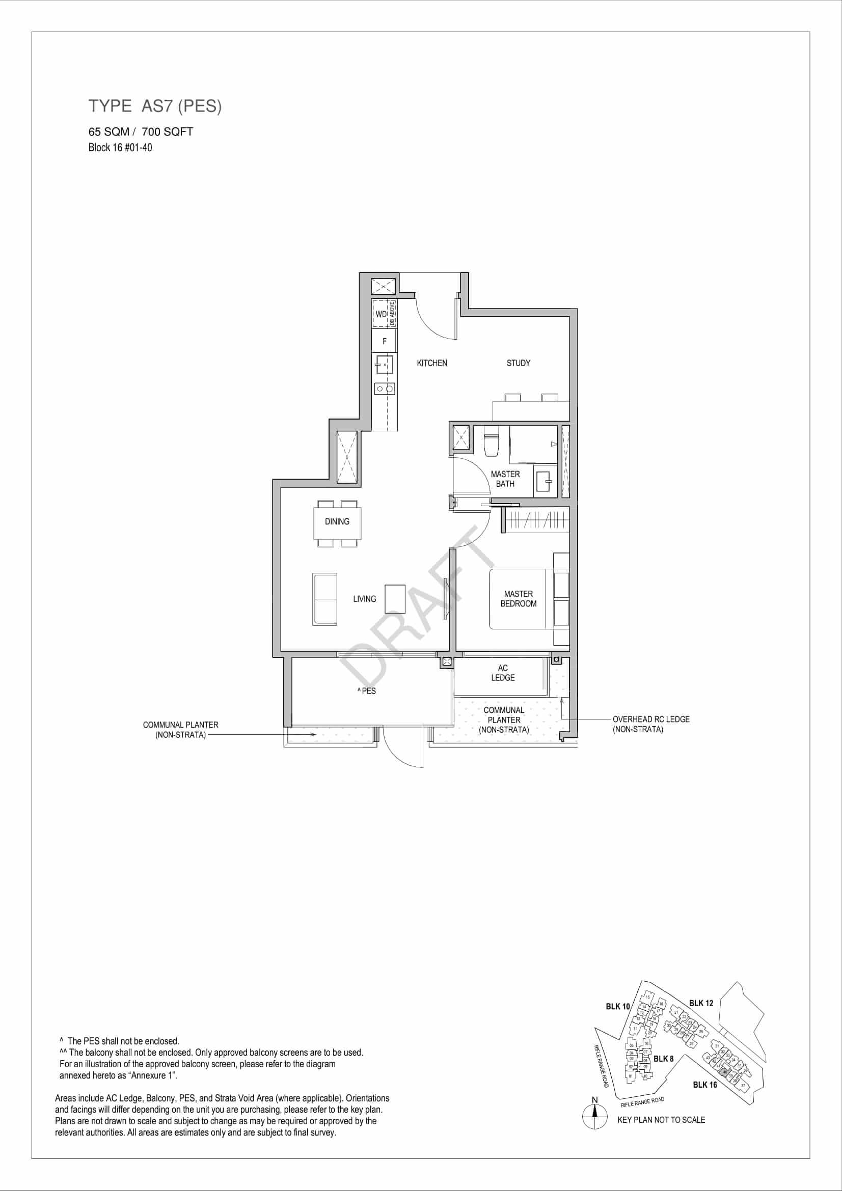 Mayfair Gardens - 1-Bedroom Study Floor Plan Type AS7 PES