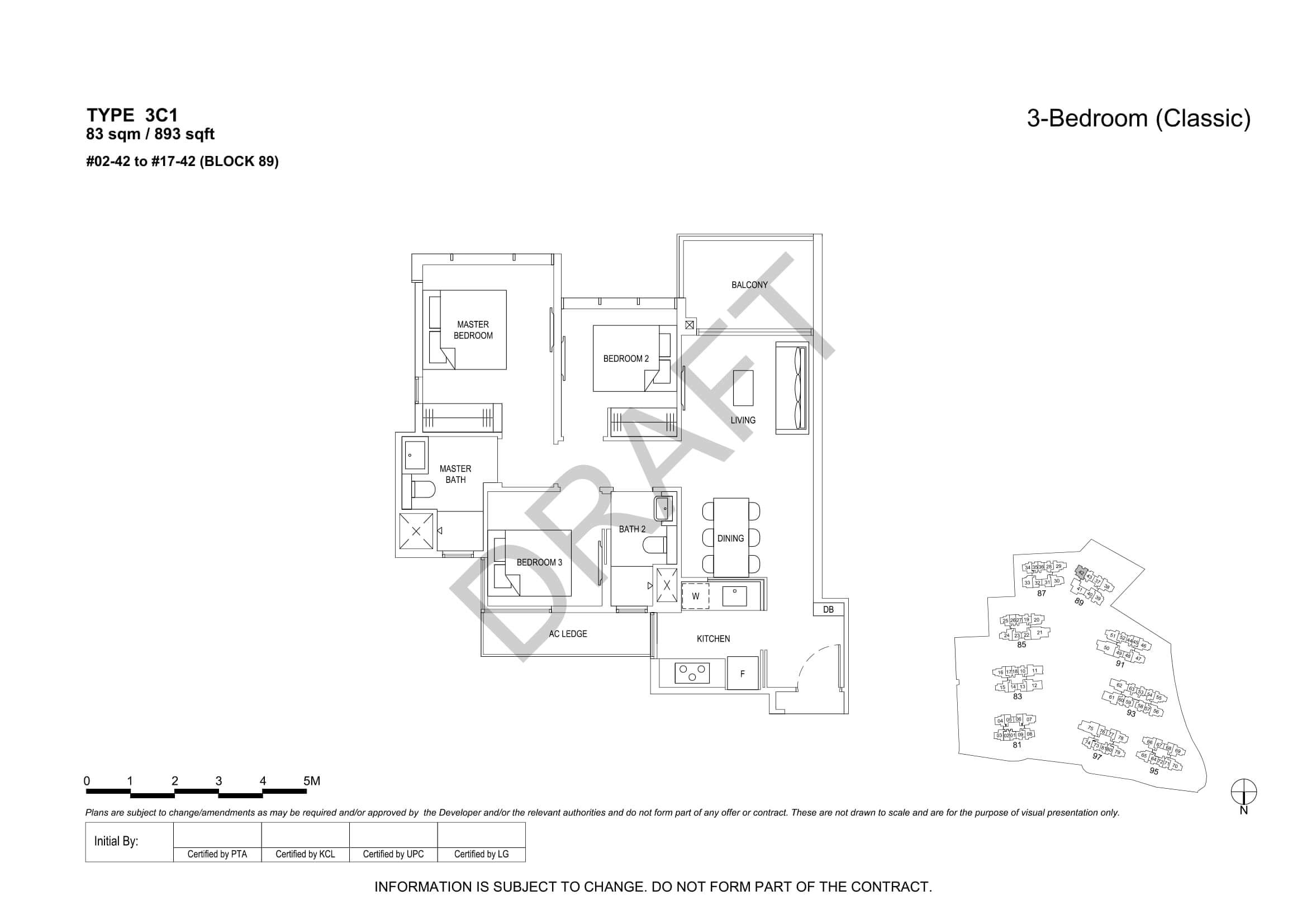 The Florence Residences Floor Plan 3-Bedroom Type 3C1