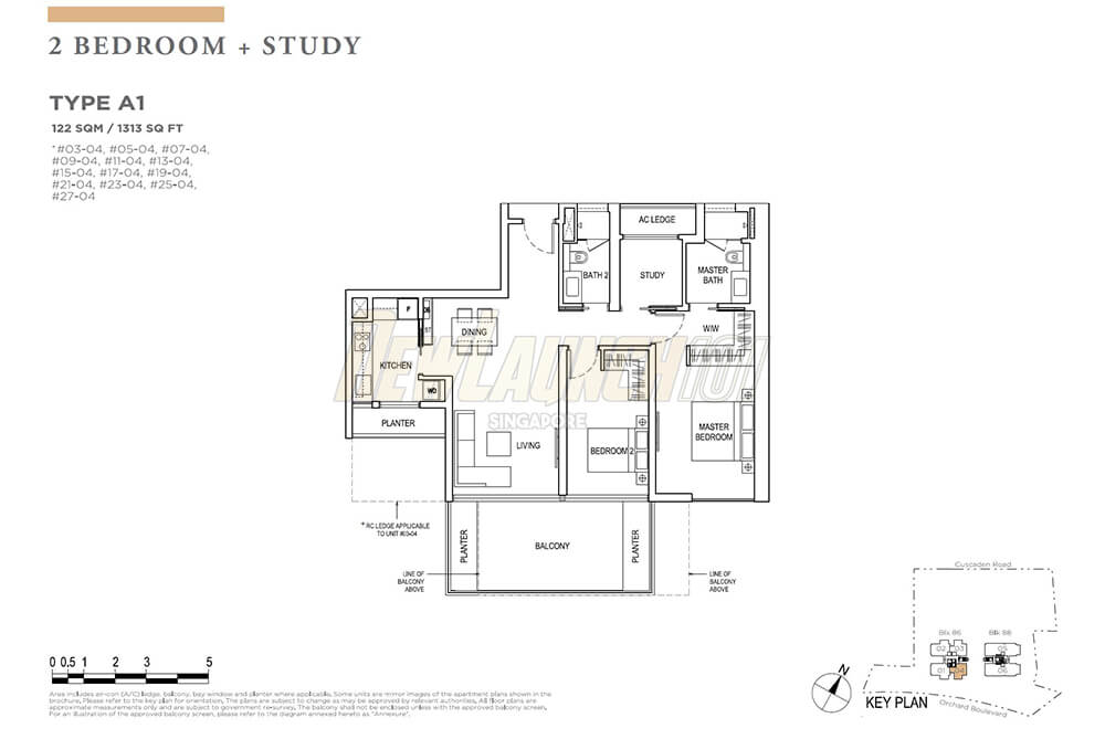 Boulevard 88 Floor Plan 2-Bedroom Study Type A1