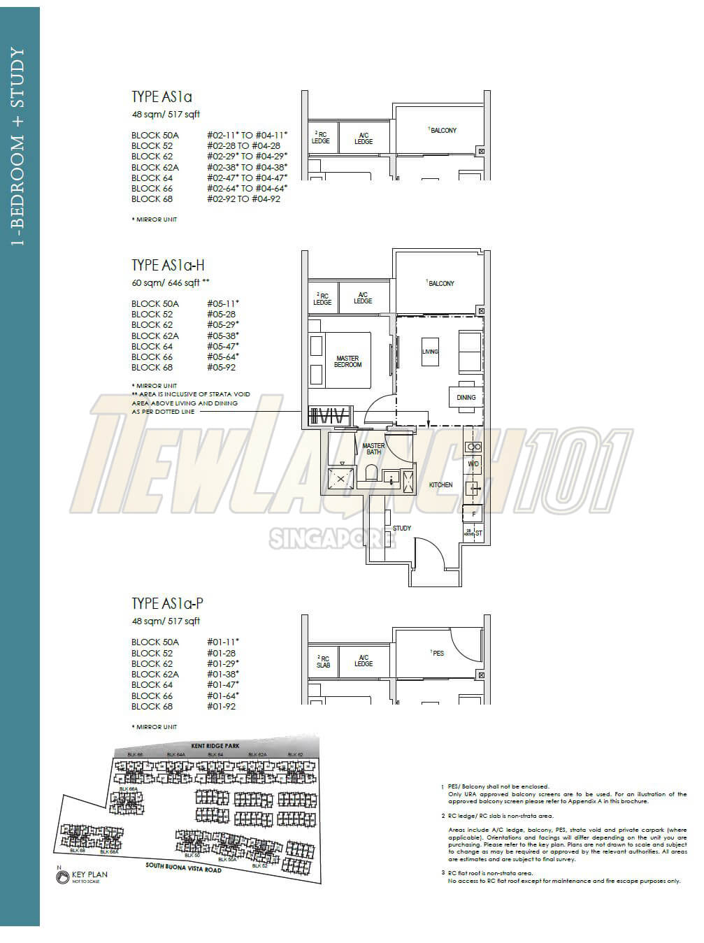 Kent Ridge Hill Residences Floor Plan 1-Bedroom Study Type AS1a