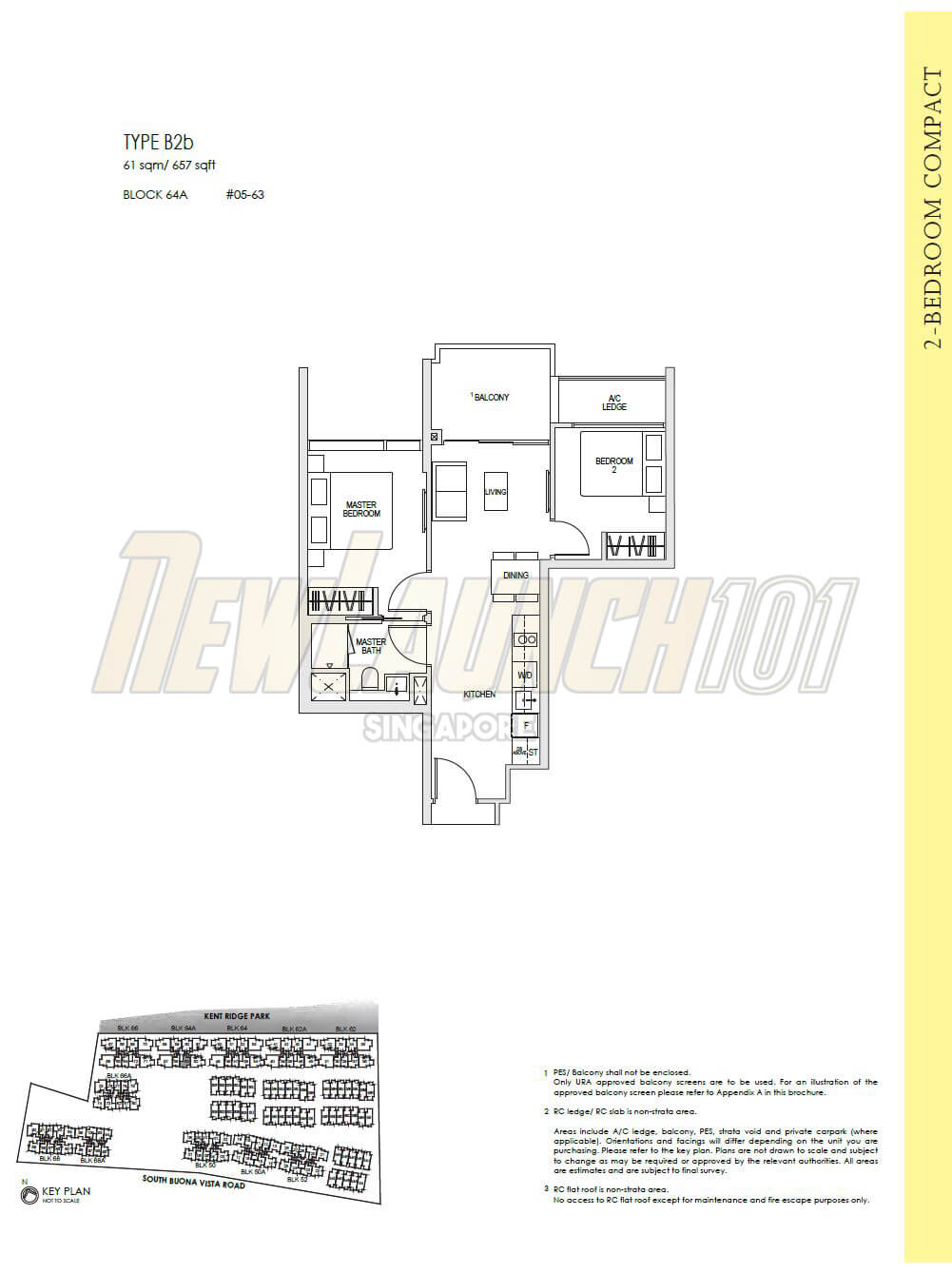 Kent Ridge Hill Residences Floor Plan 2-Bedroom Type B2b