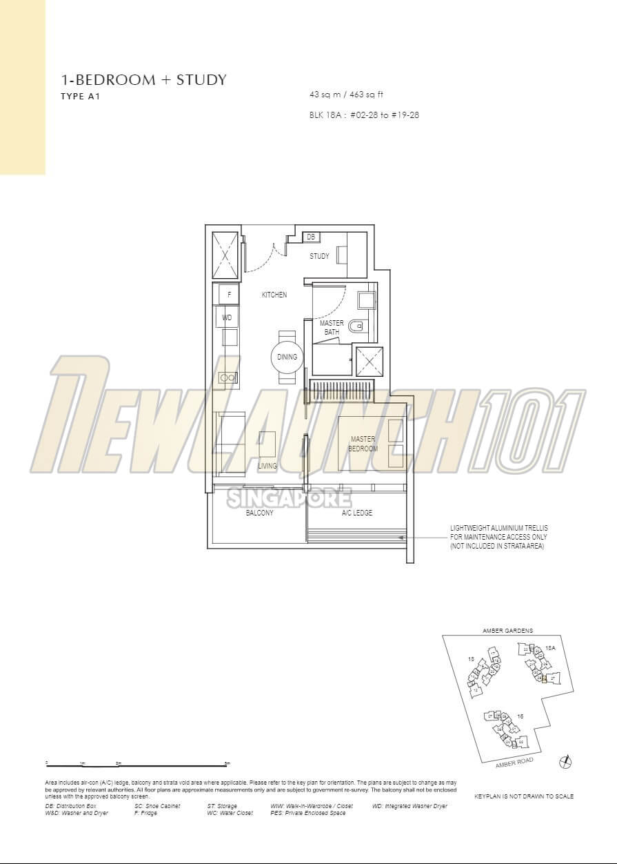 Amber Park Floor Plan 1-Bedroom Study Type A1