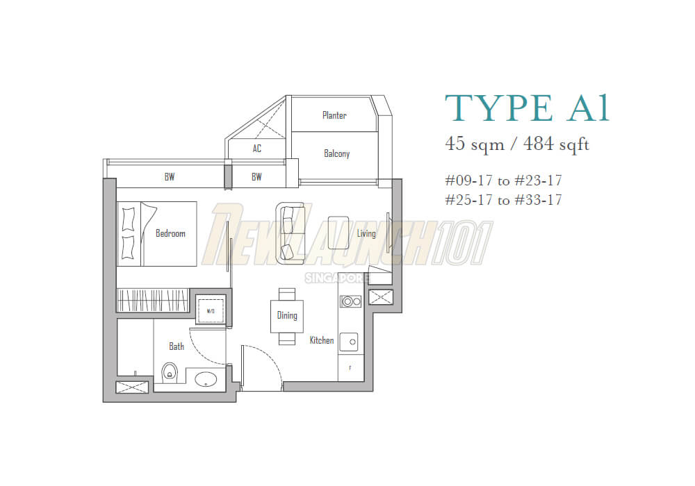 V on Shenton 1-Bedroom Floor Plan Type A1