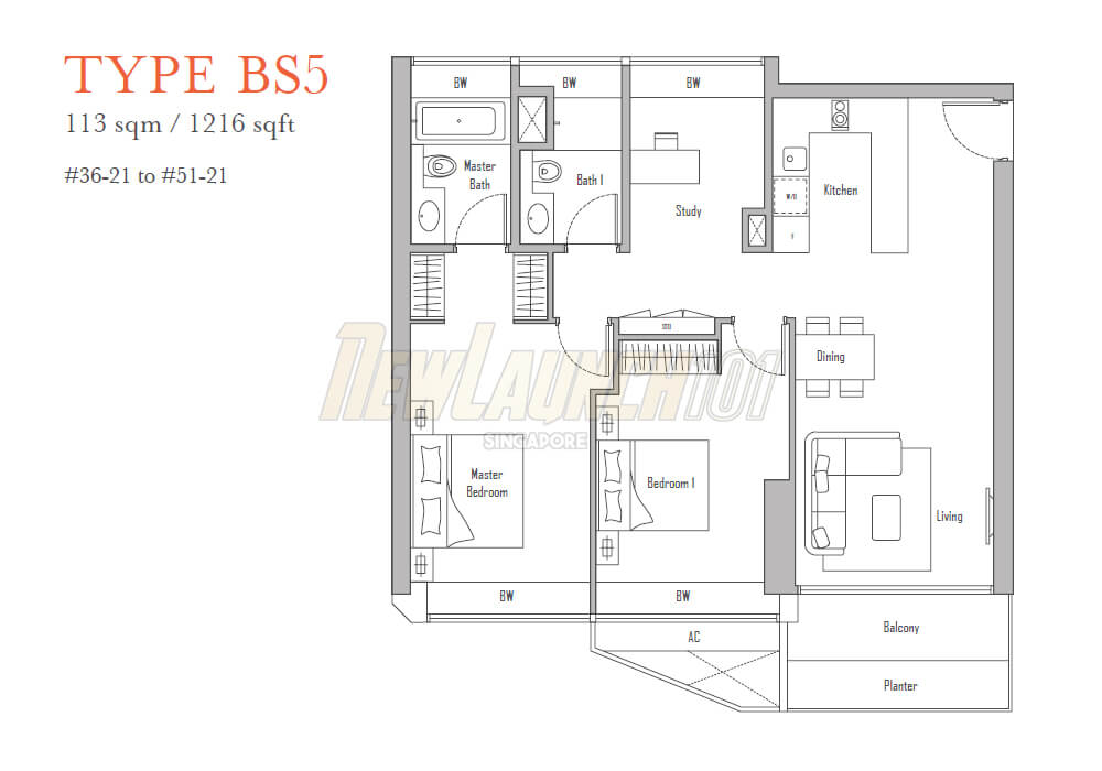 V on Shenton 2-Bedroom Study Floor Plan Type BS5