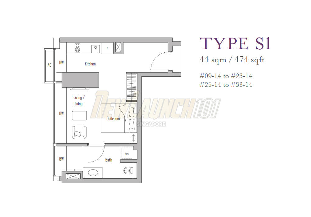 V on Shenton Studio Floor Plan Type S1