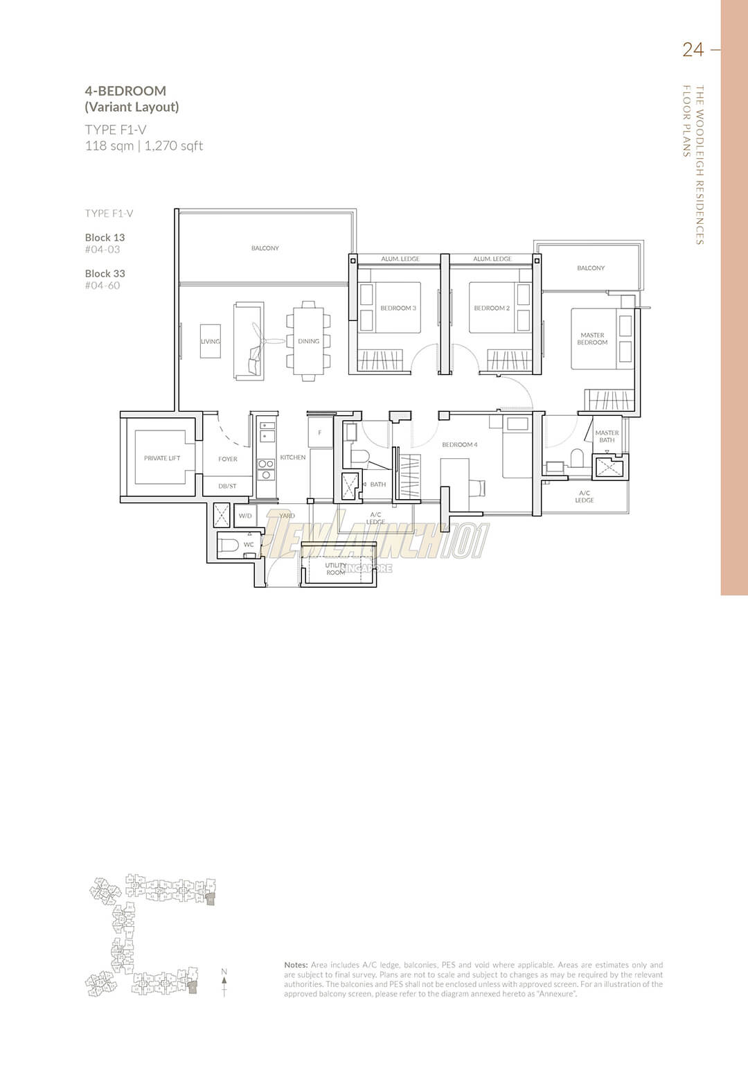 The Woodleigh Residences Floor Plan 4-Bedroom Type F1V