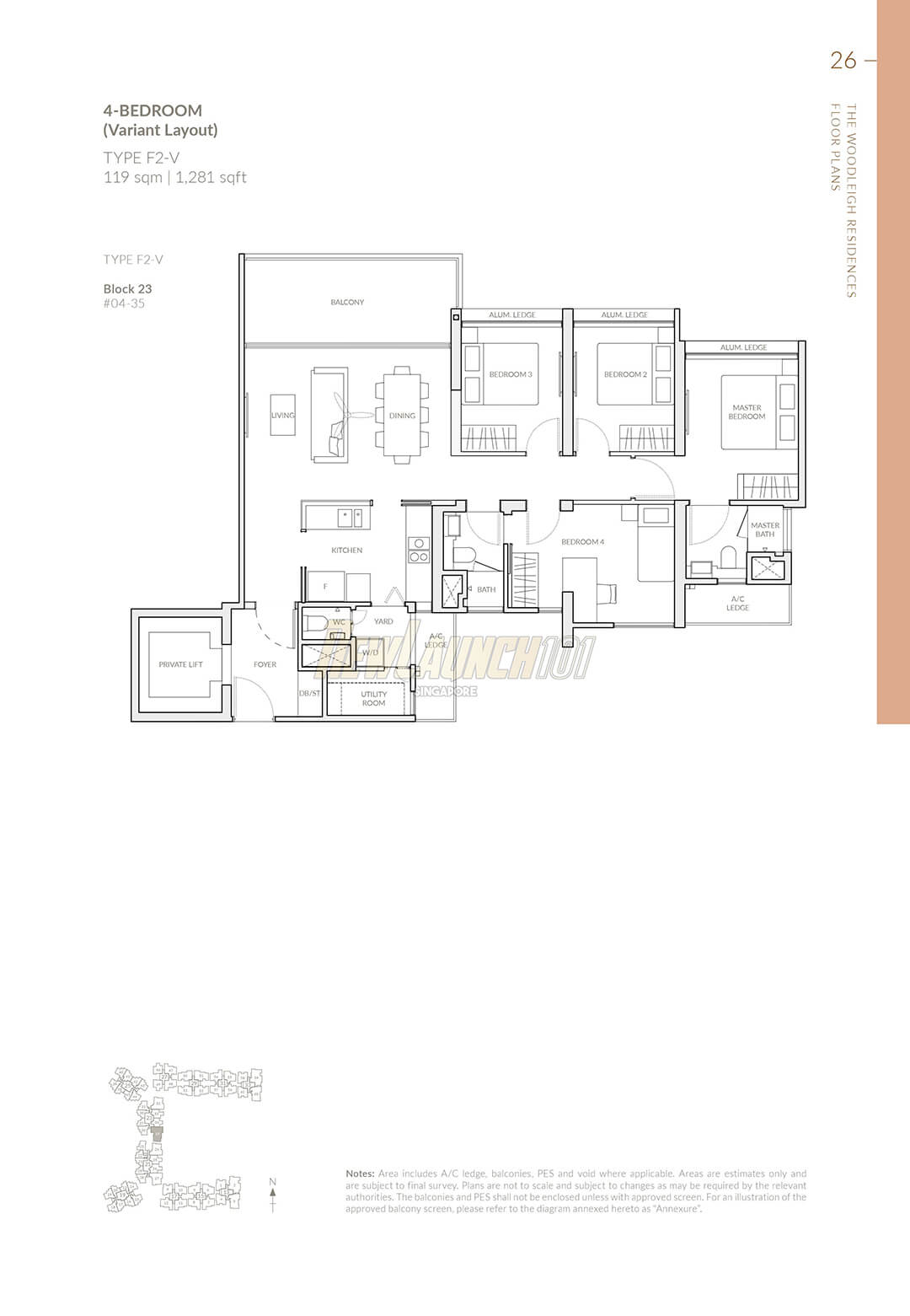 The Woodleigh Residences Floor Plan 4-Bedroom Type F2V