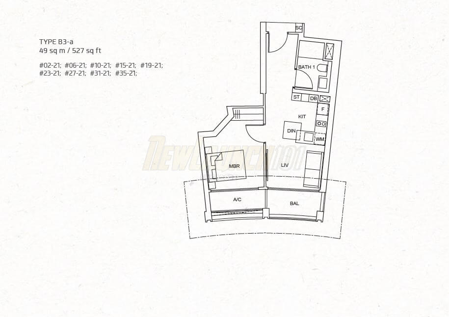 One Pearl Bank Floor Plan 1-Bedroom Type B3a
