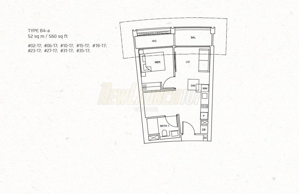One Pearl Bank Floor Plan 1-Bedroom Type B4a
