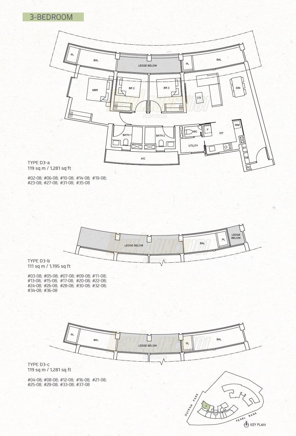 One Pearl Bank Floor Plan 3-Bedroom Type D3a