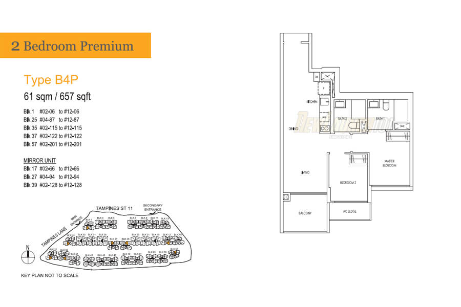 Treasure at Tampines Floor Plan 2-Bedroom Premium Type B4P