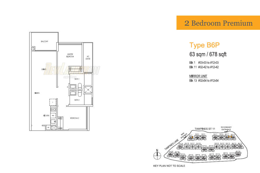 Treasure at Tampines Floor Plan 2-Bedroom Premium Type B6P