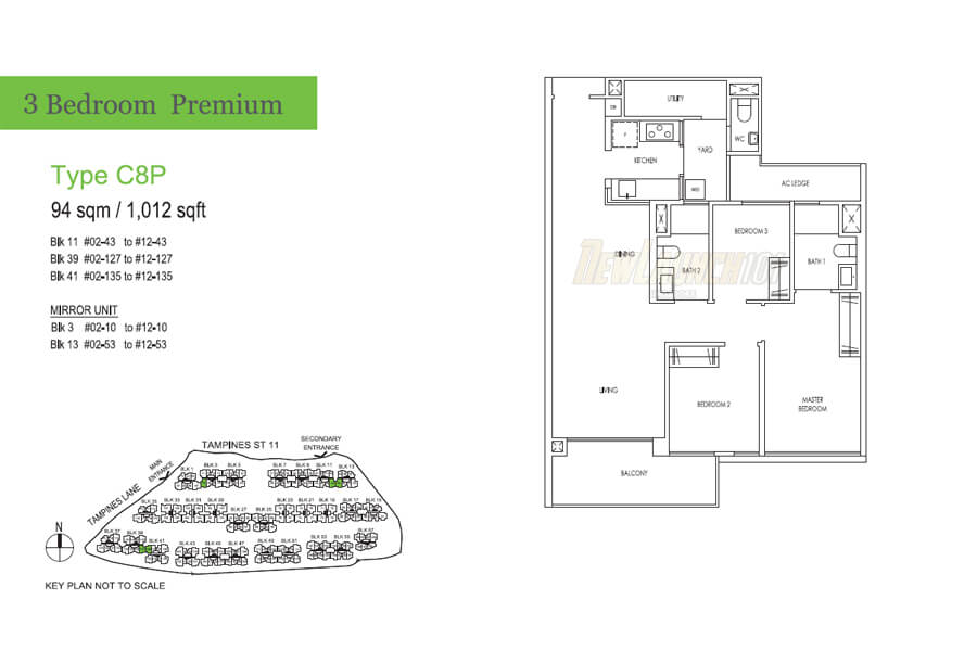 Treasure at Tampines Floor Plan 3-Bedroom Premium Type C8P
