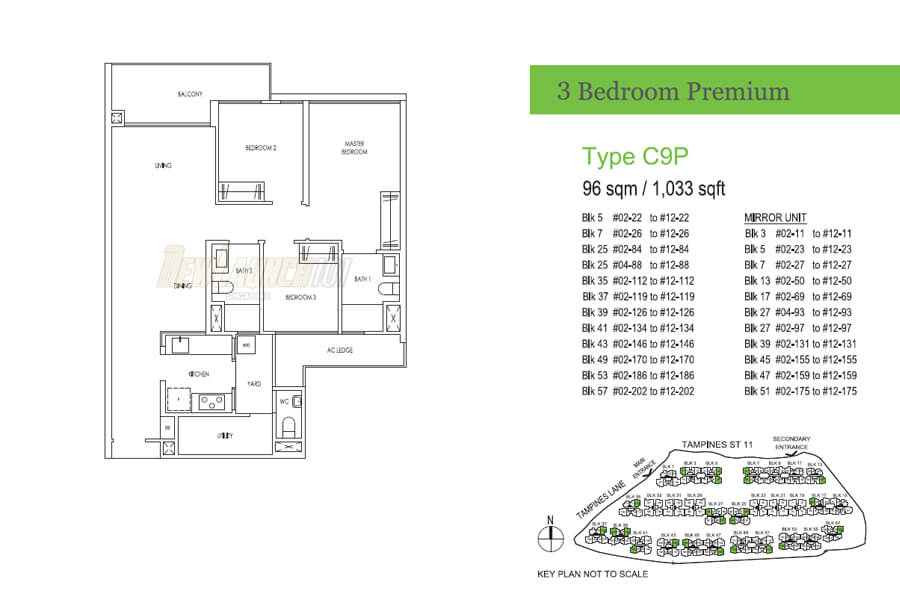Treasure at Tampines Floor Plan 3-Bedroom Premium Type C9P
