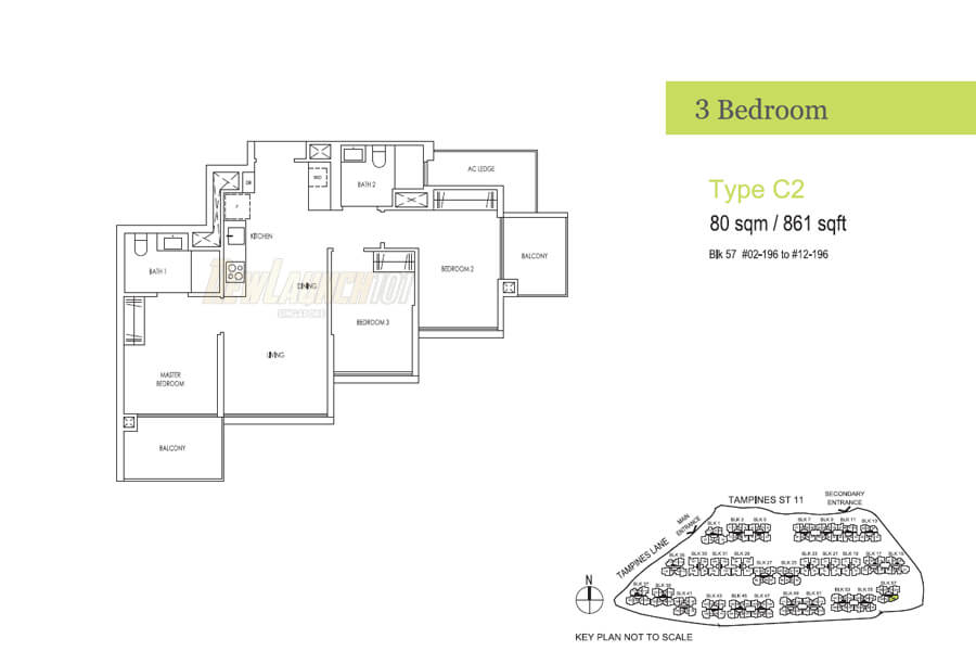 Treasure at Tampines Floor Plan 3-Bedroom Type C2