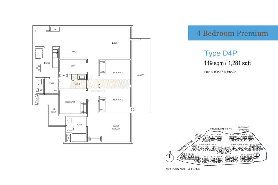 Treasure at Tampines Floor Plan 4-Bedroom Premium Type D4P