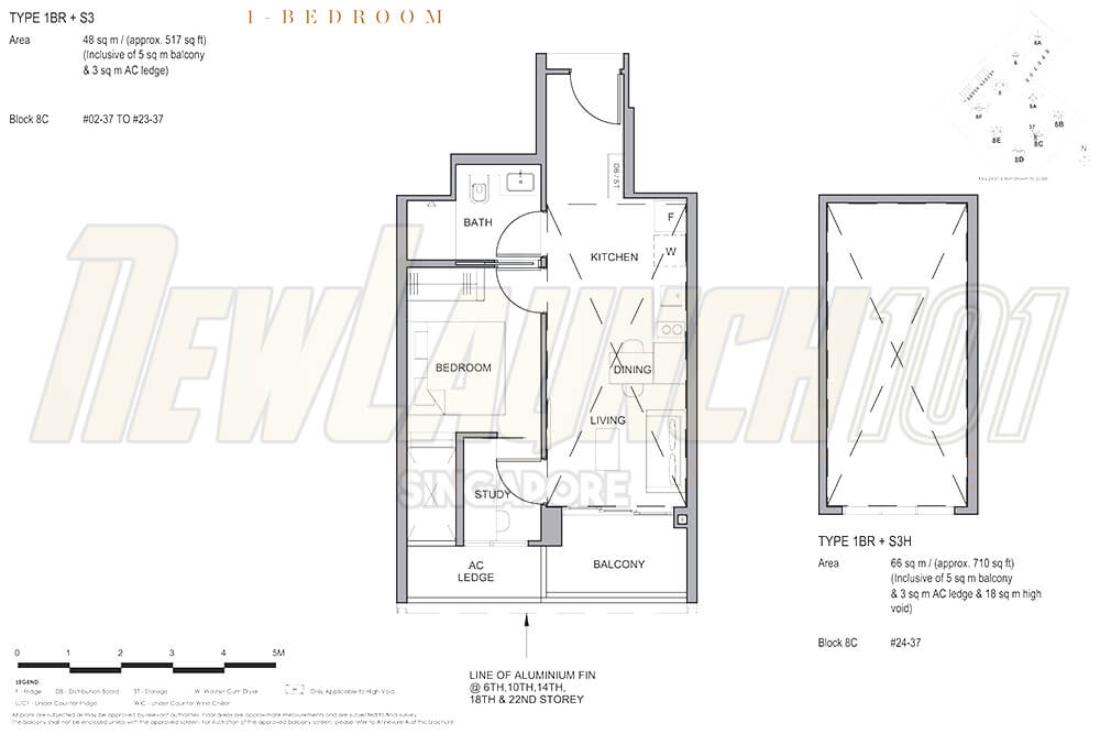 Parc Clematis Floor Plan 1-Bedroom Study 710