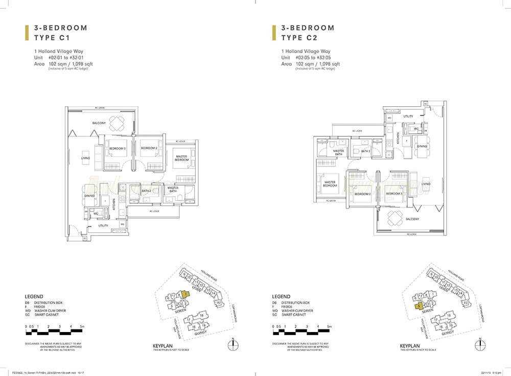 One Holland Village Residences Floor Plan 3-Bedroom Type C1