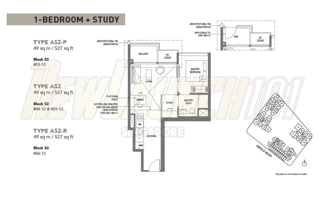 The M Condo Floor Plan 1-Bedroom Study Type AS2p