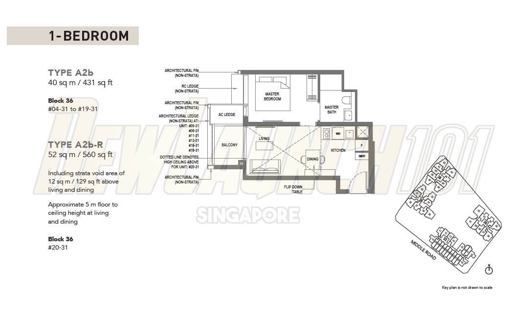 The M Condo Floor Plan 1-Bedroom Type A2b