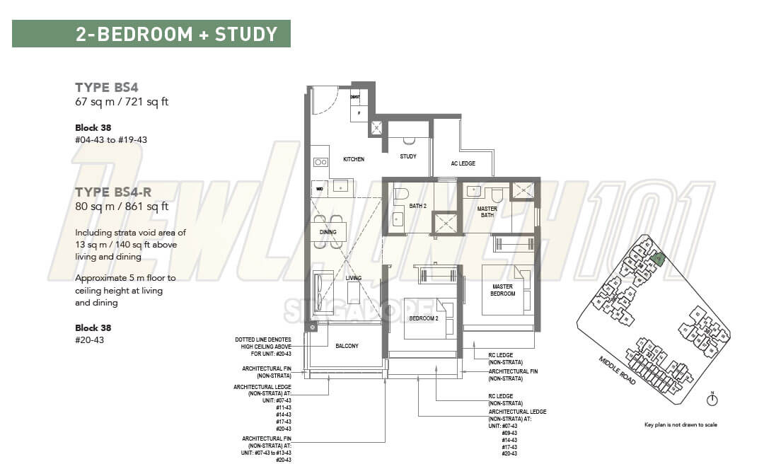 The M Condo Floor Plan 2-Bedroom Study Type BS4
