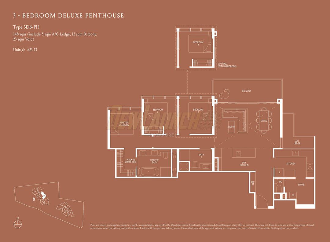 Kopar at Newton Floor Plan 3-Bedroom Deluxe Penthouse Type 3D6