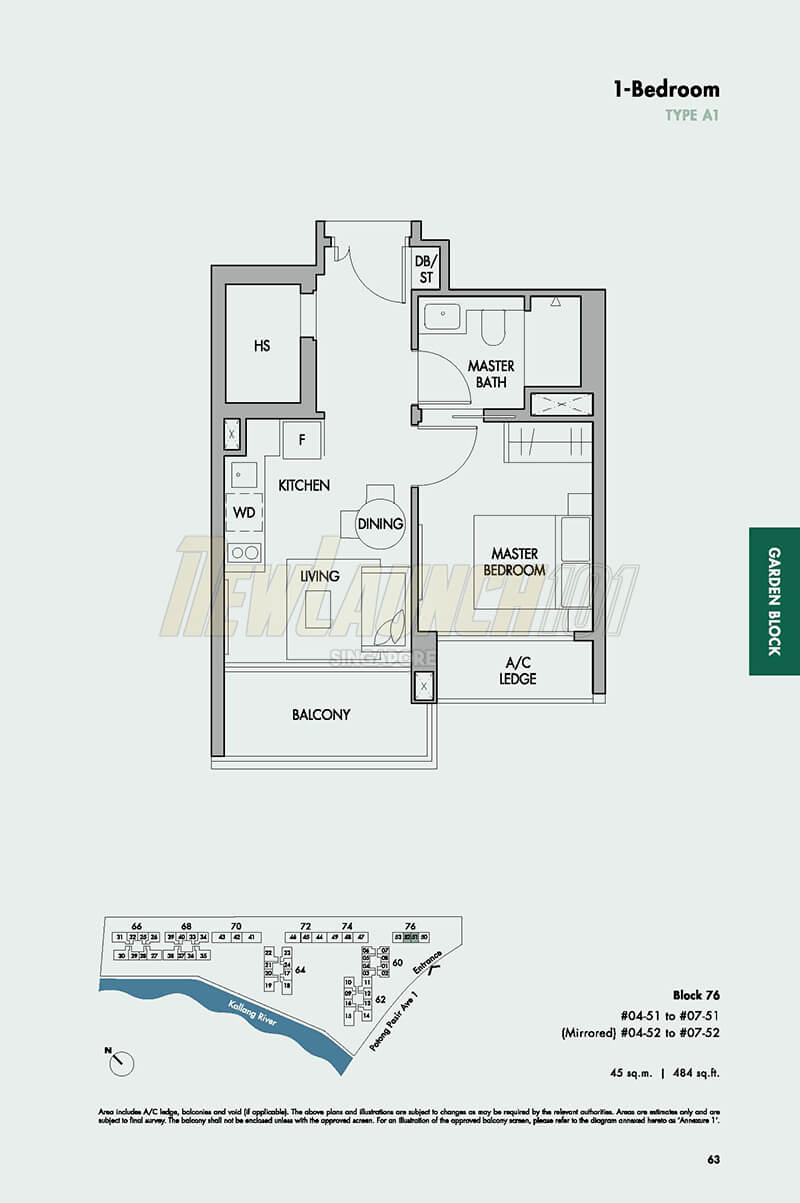 The Tre Ver Floor Plan 1-Bedroom Type A1