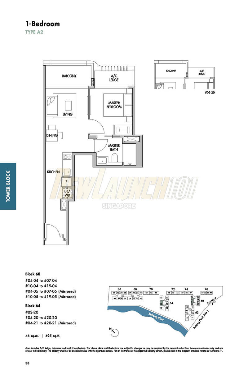 The Tre Ver Floor Plan 1-Bedroom Type A2