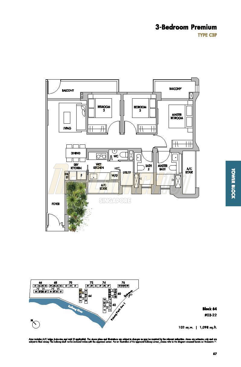 The Tre Ver Floor Plan 3-Bedroom Premium Type C3P