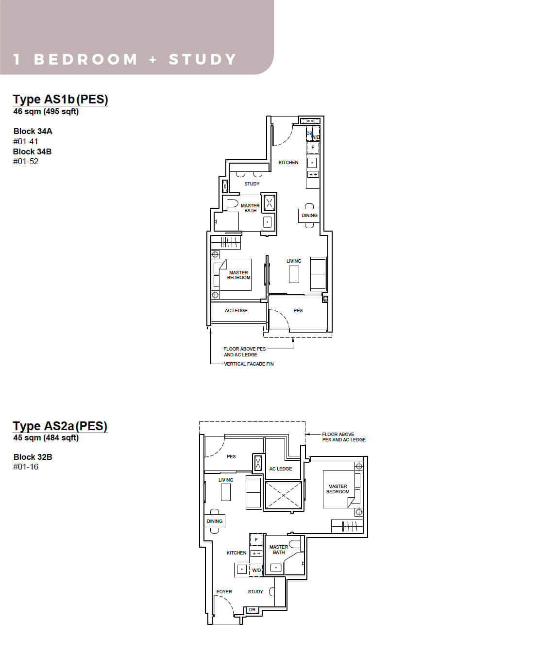 Forett at Bukit Timah Floor Plan 1-Bedroom Study Type AS1b PES