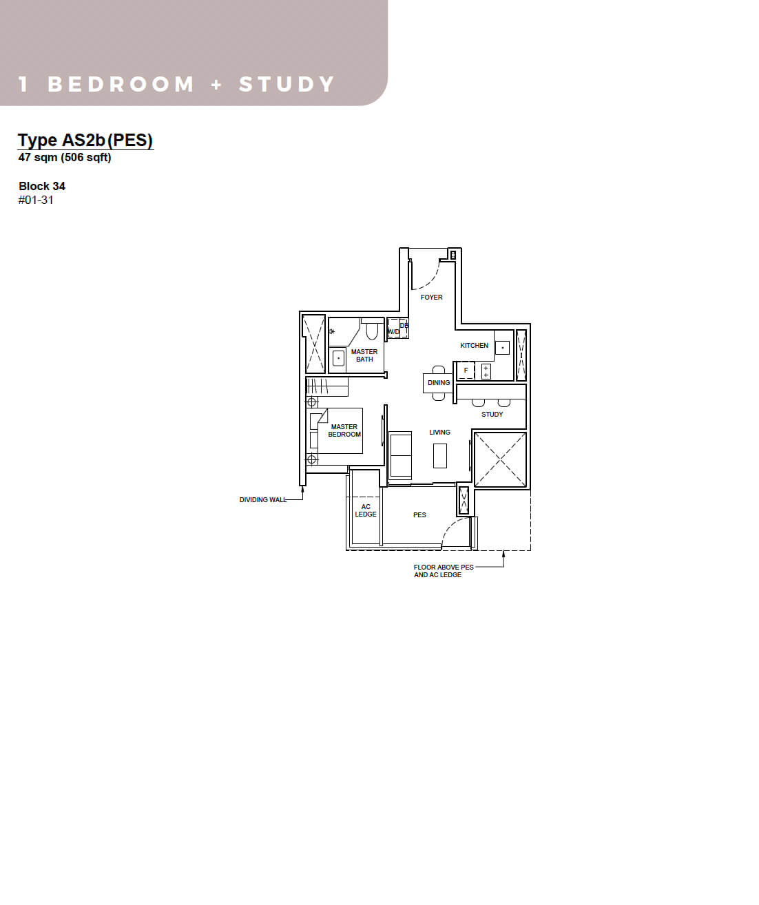 Forett at Bukit Timah Floor Plan 1-Bedroom Study Type AS2b PES