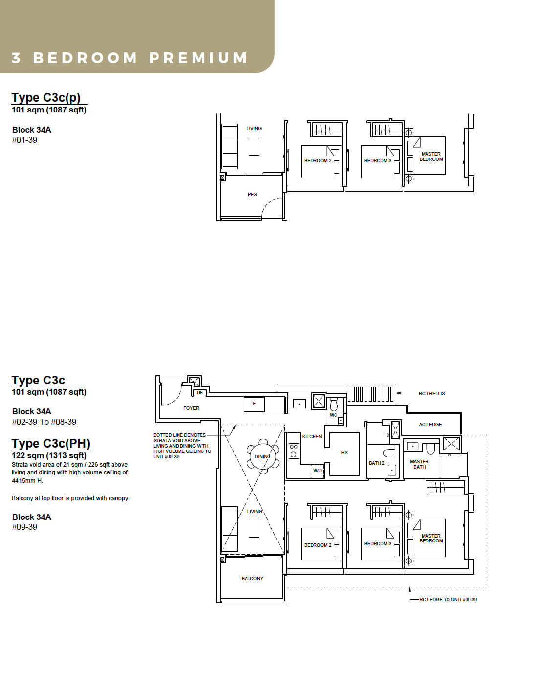 Forett at Bukit Timah Floor Plan 3-Bedroom Premium Type C3c