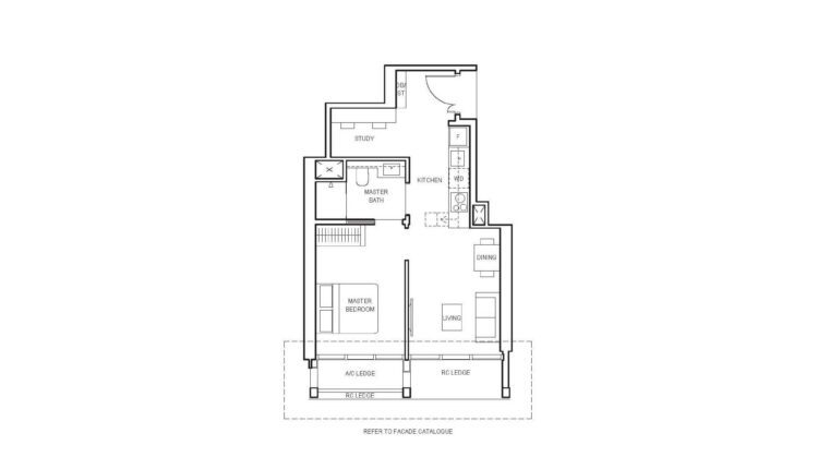 Canninghill Piers Floor Plan 1-Bedroom Study Type AS6