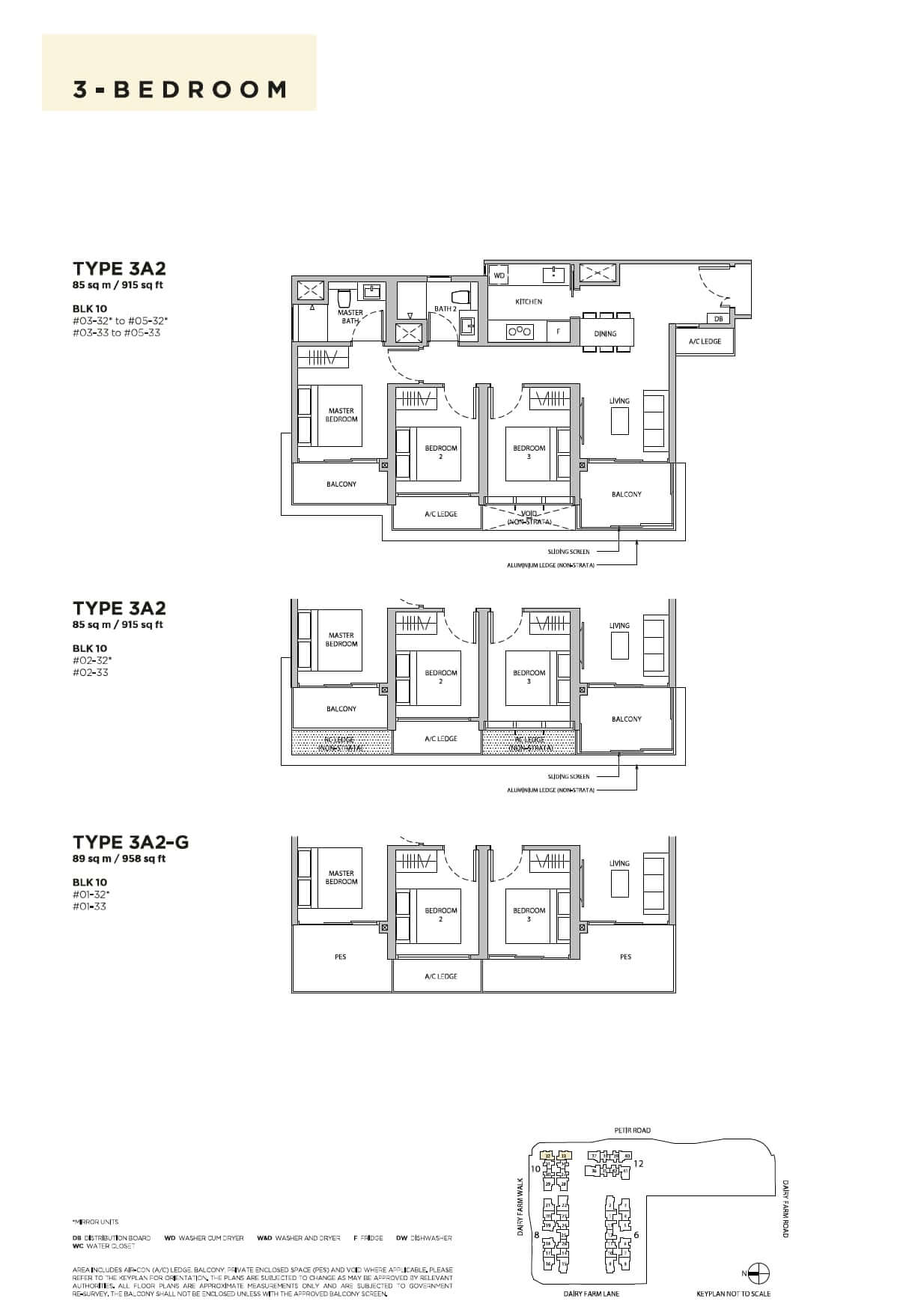 Dairy Farm Residences Floor Plan 3-Bedroom Type 3A2