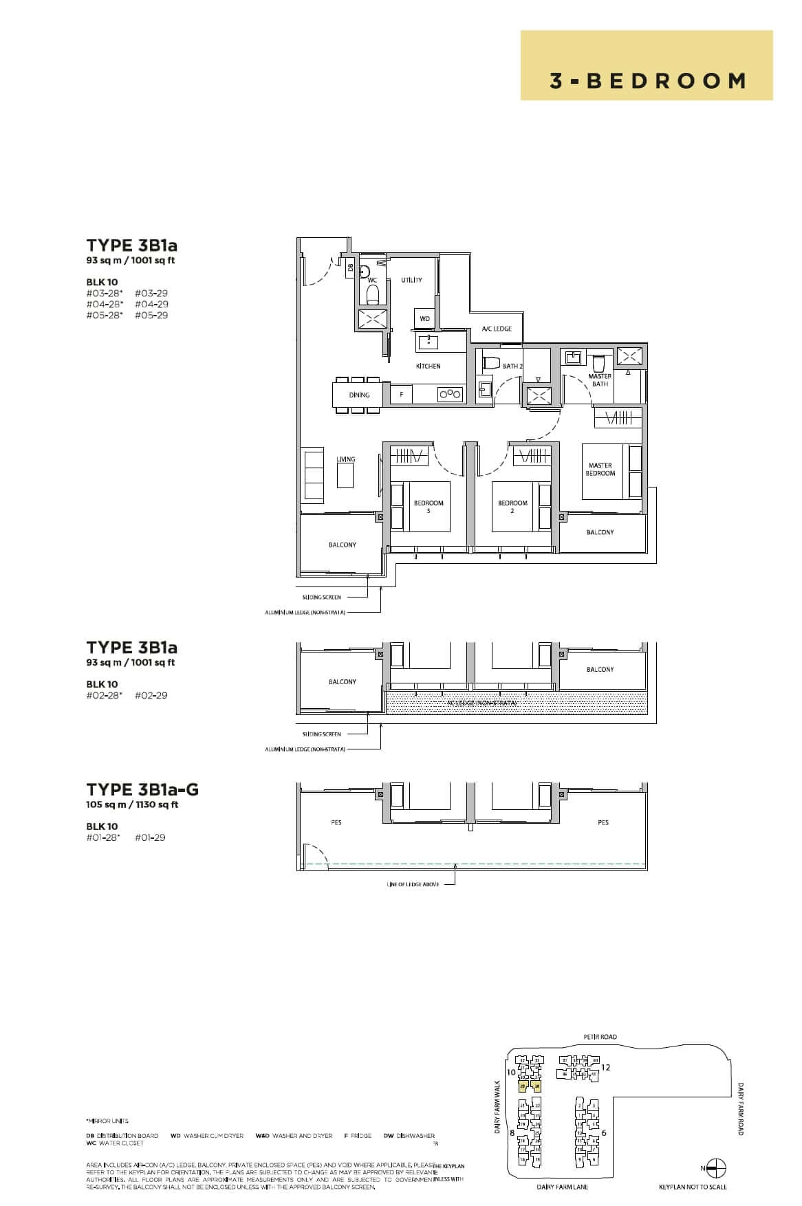 Dairy Farm Residences Floor Plan 3-Bedroom Type 3B1a