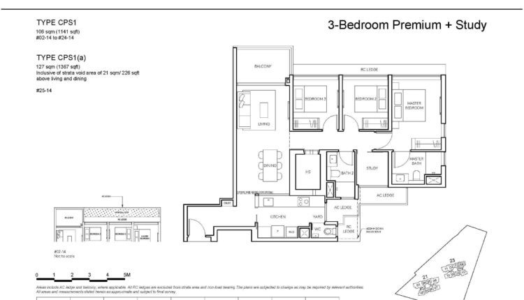 AMO Residence Floor Plan 3-Bedroom + Study Type CPS1
