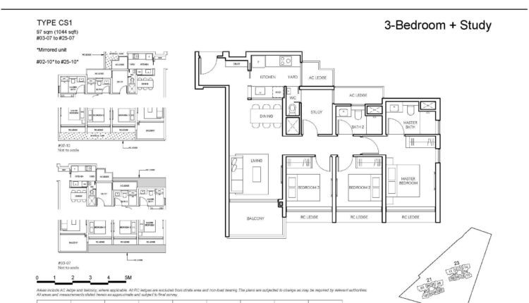 AMO Residence Floor Plan 3-Bedroom + Study Type CS1